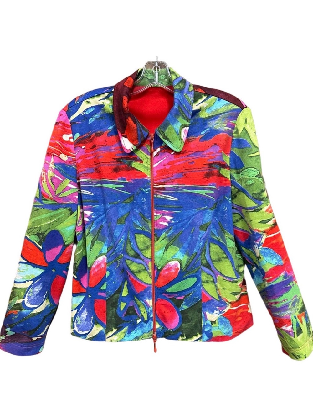 Joseph Ribkoff bright zip jacket Size 12 Womens collared soft jersey abstract